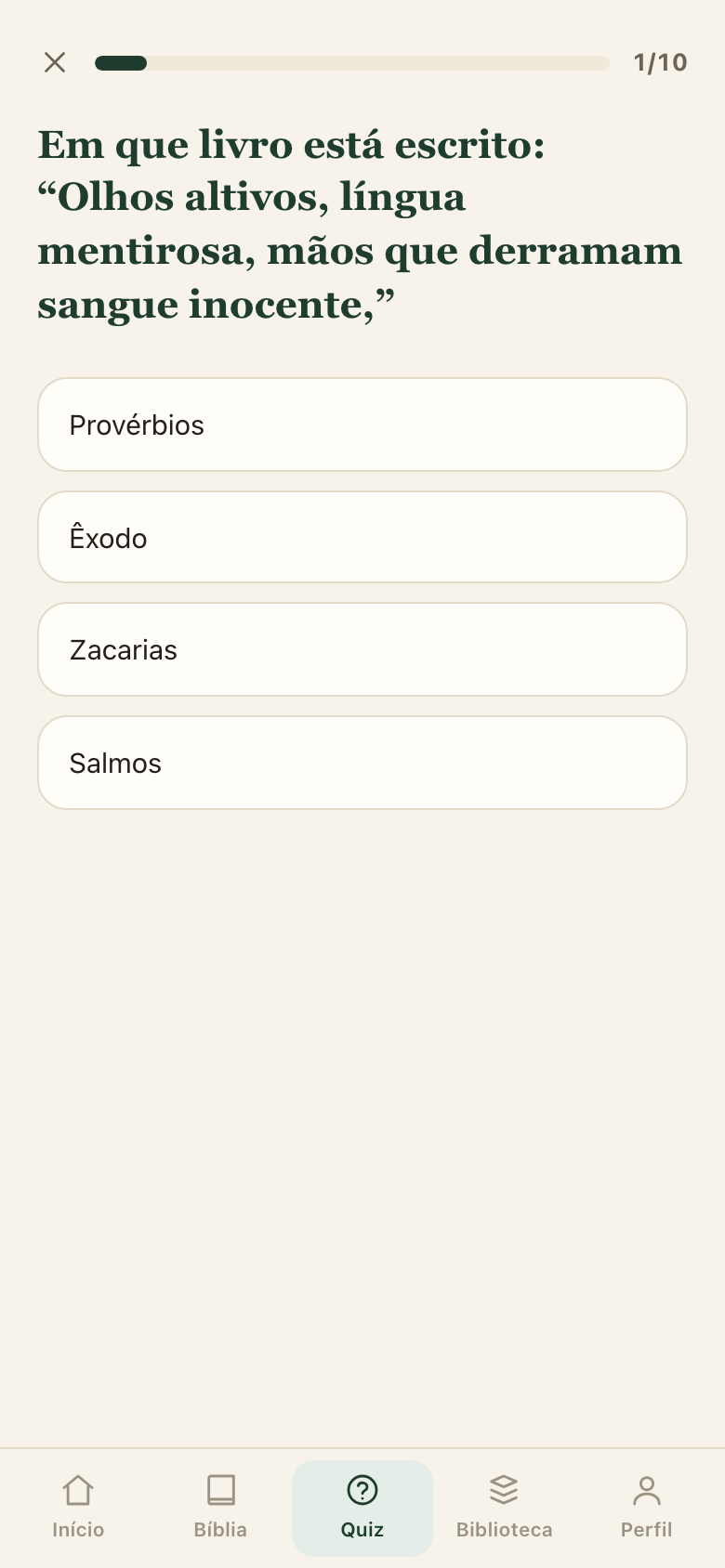 Tela real de uma pergunta do quiz bíblico